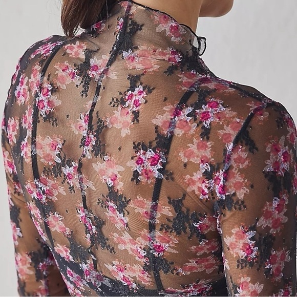 Free People Lady Lux Printed Layering Top in Black Combo XS NWOT NEW Floral - Picture 7 of 14